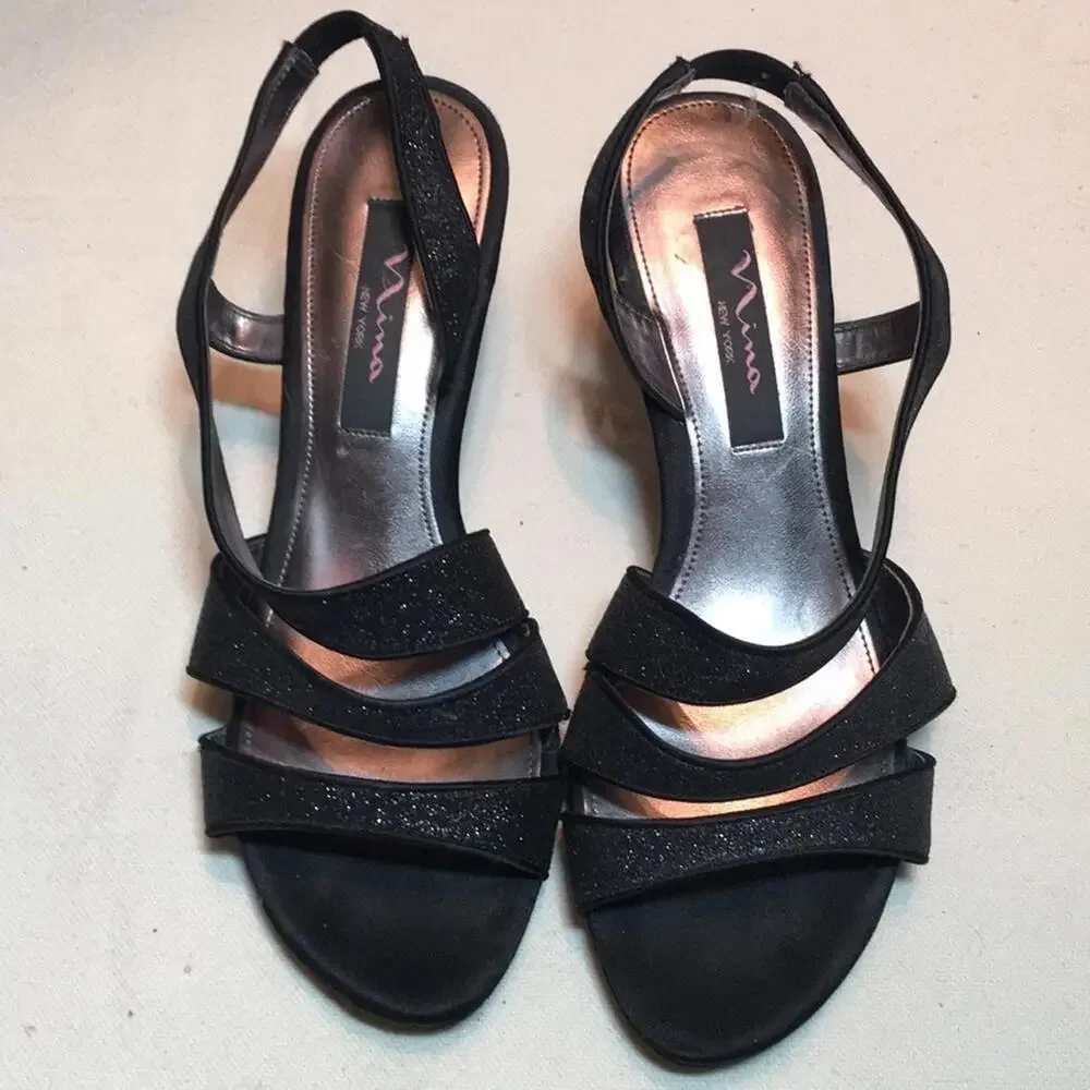 Nina New York black glitter strappy heels sz 7.5 shoes